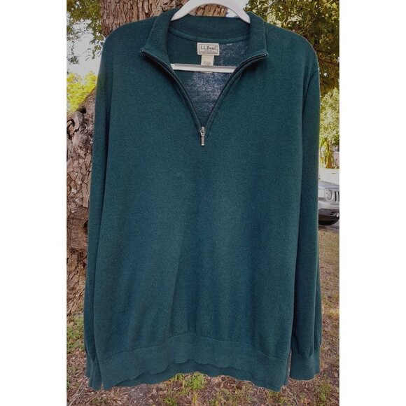 LL Bean Cotton Cashmere Super Soft Lightweight Preppy Sz XL Polo Sweater Green - Picture 3 of 6